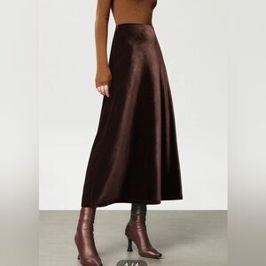Commense high waist Brown Velvet maxi Skirt